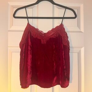 urban outfitters JOA crushed velvet spaghetti strap camisole top red XS